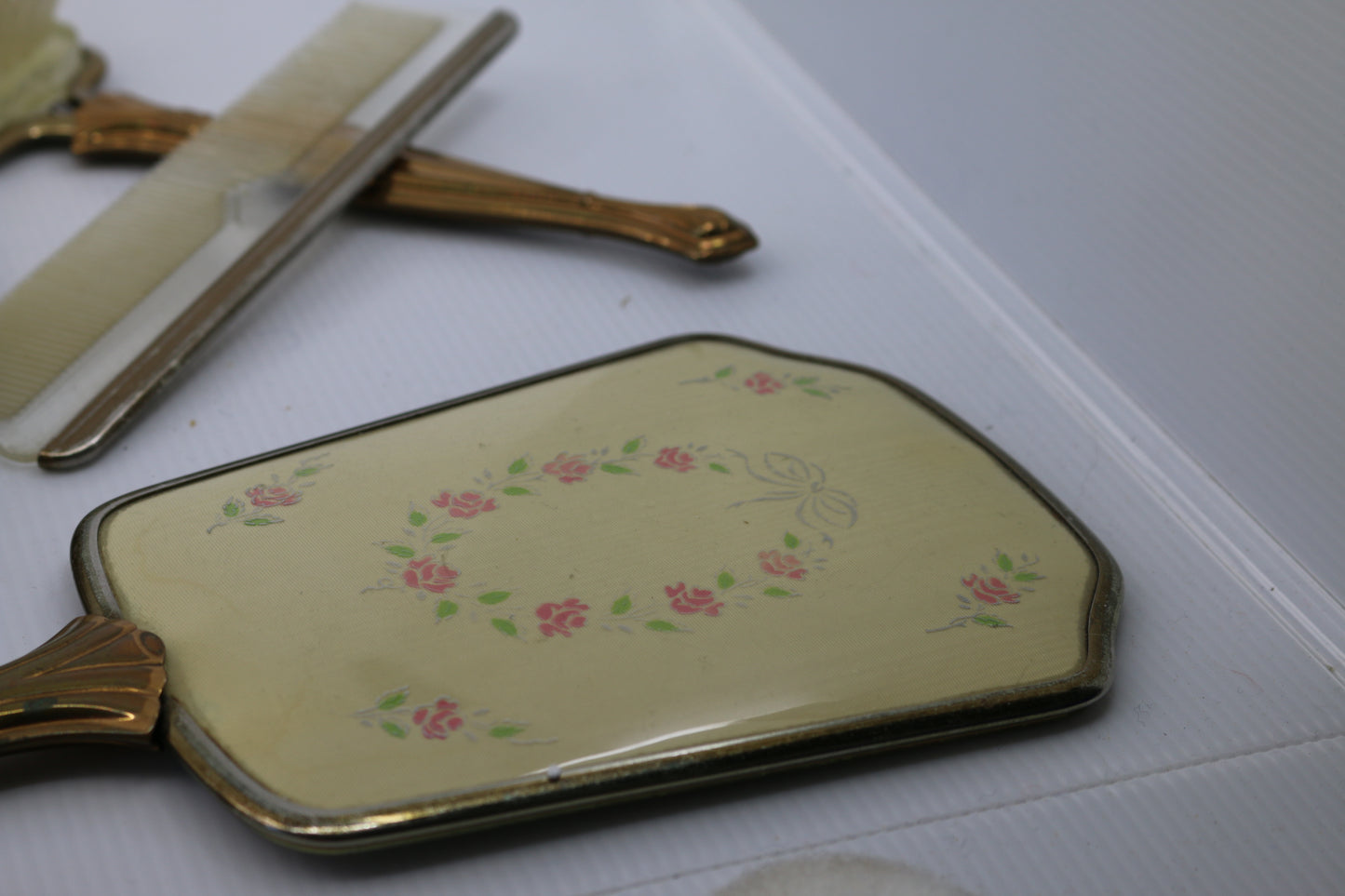 Vintage Ornate Mirrored Vanity Tray Brush Comb Hand Held Mirror
