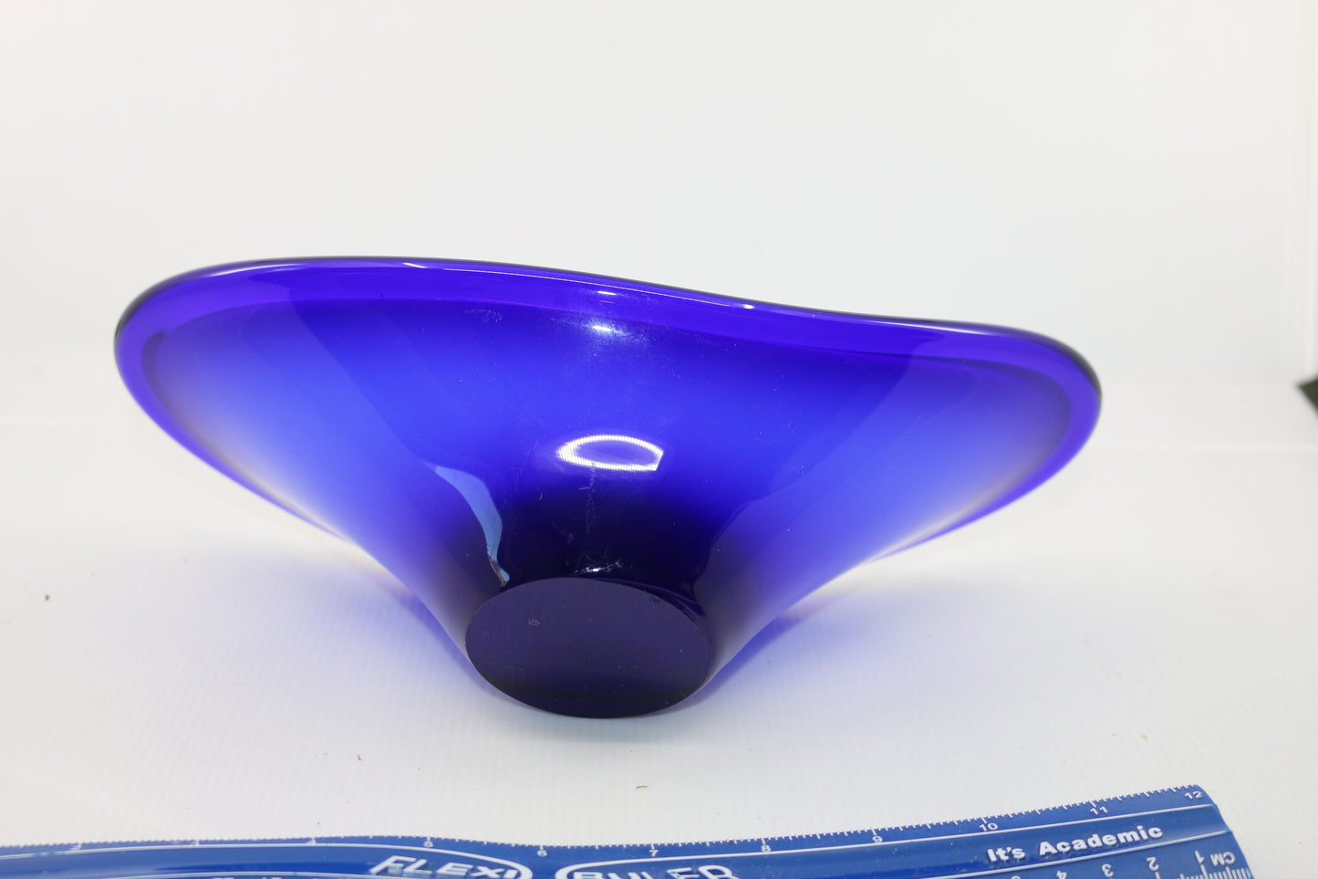 Vintage "Free Form" Blue Glass Bowl Beautiful 10" Art Glass