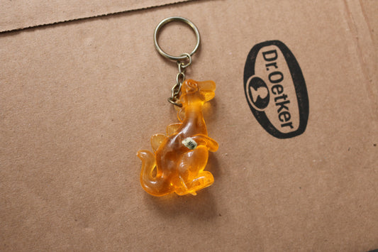 Vintage Clear orange Plastic Dinosaur Key Chain