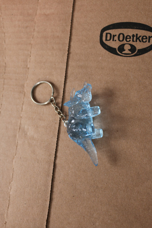 Vintage Clear blue triceratops Plastic Dinosaur Key Chain