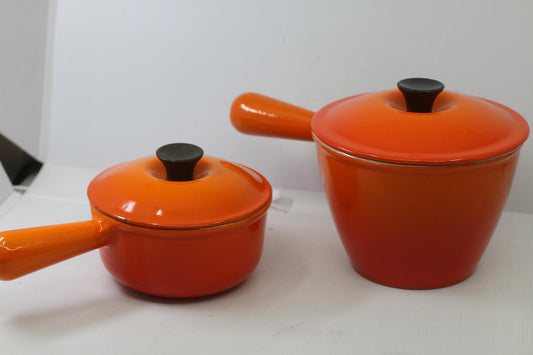 Vintage Le Creuset France Orange Enamel Saucepan w/ Lid #14 Cast Iron