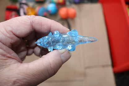 Vintage Clear blue triceratops Plastic Dinosaur Key Chain