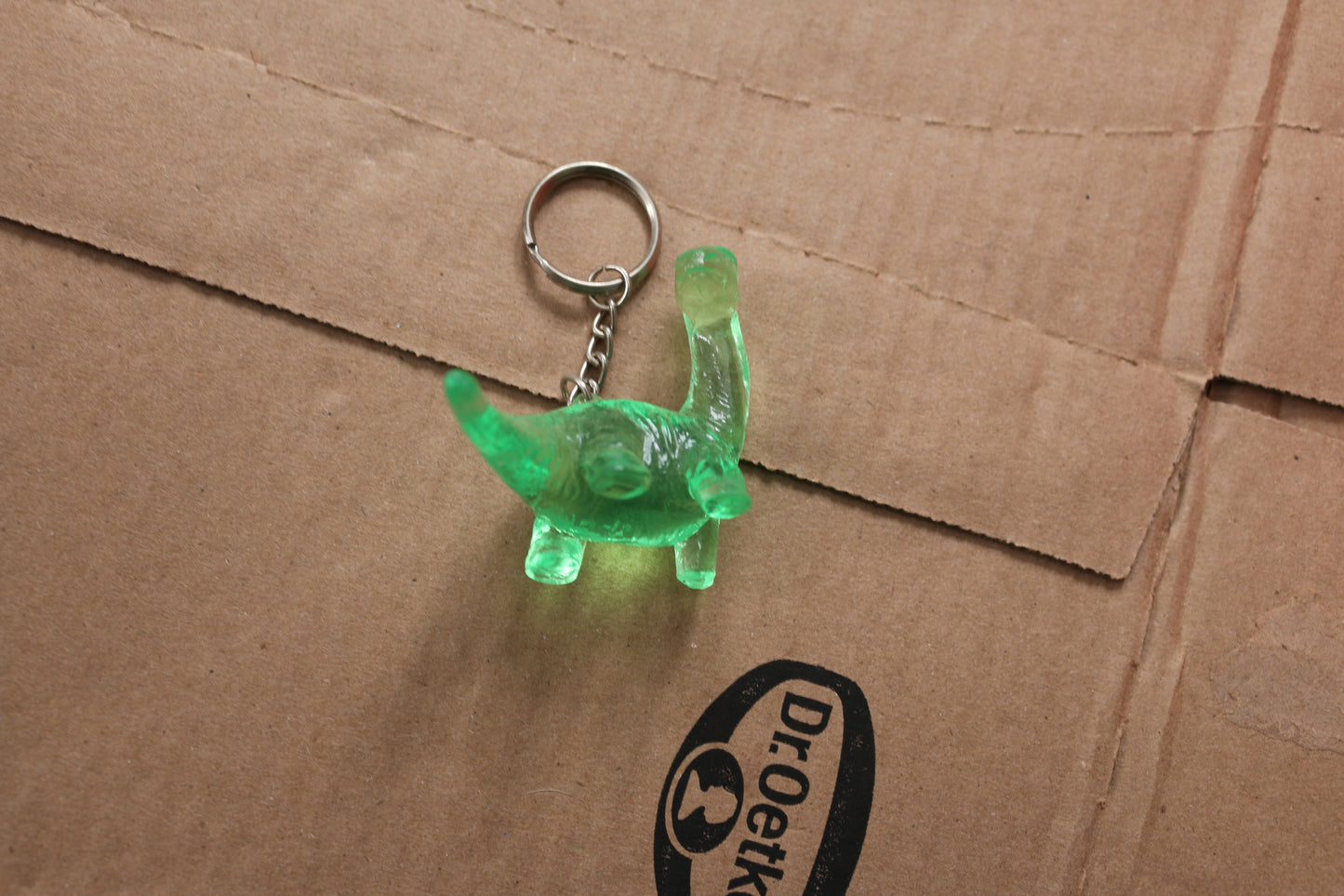 Vintage Clear Green Plastic Dinosaur Key Chain Brontosaurus