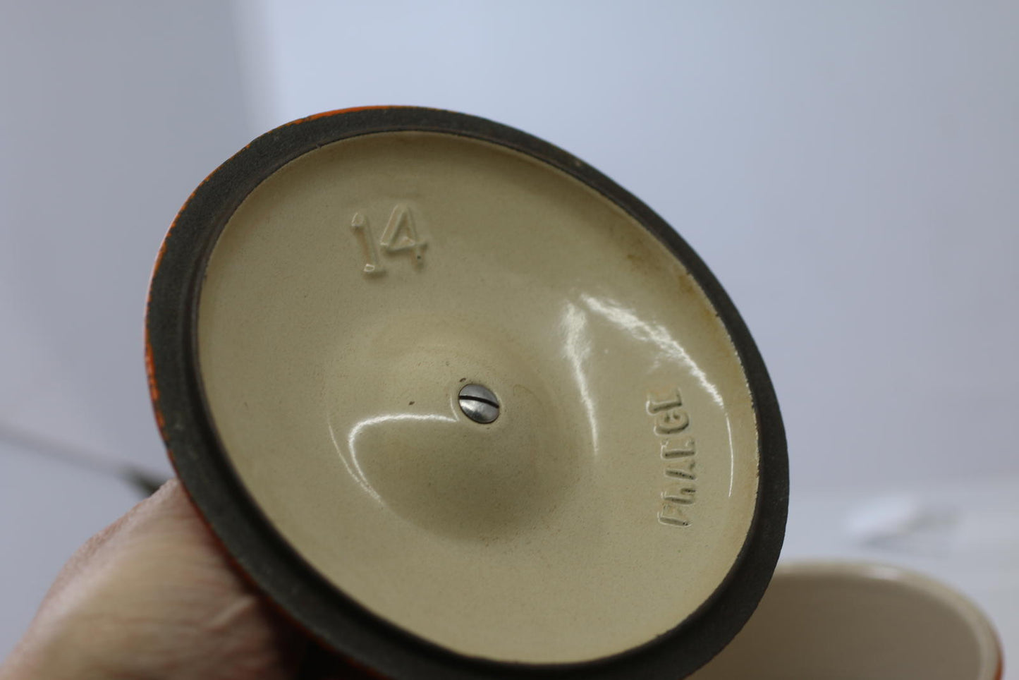 Vintage Le Creuset France Orange Enamel Saucepan w/ Lid #14 Cast Iron