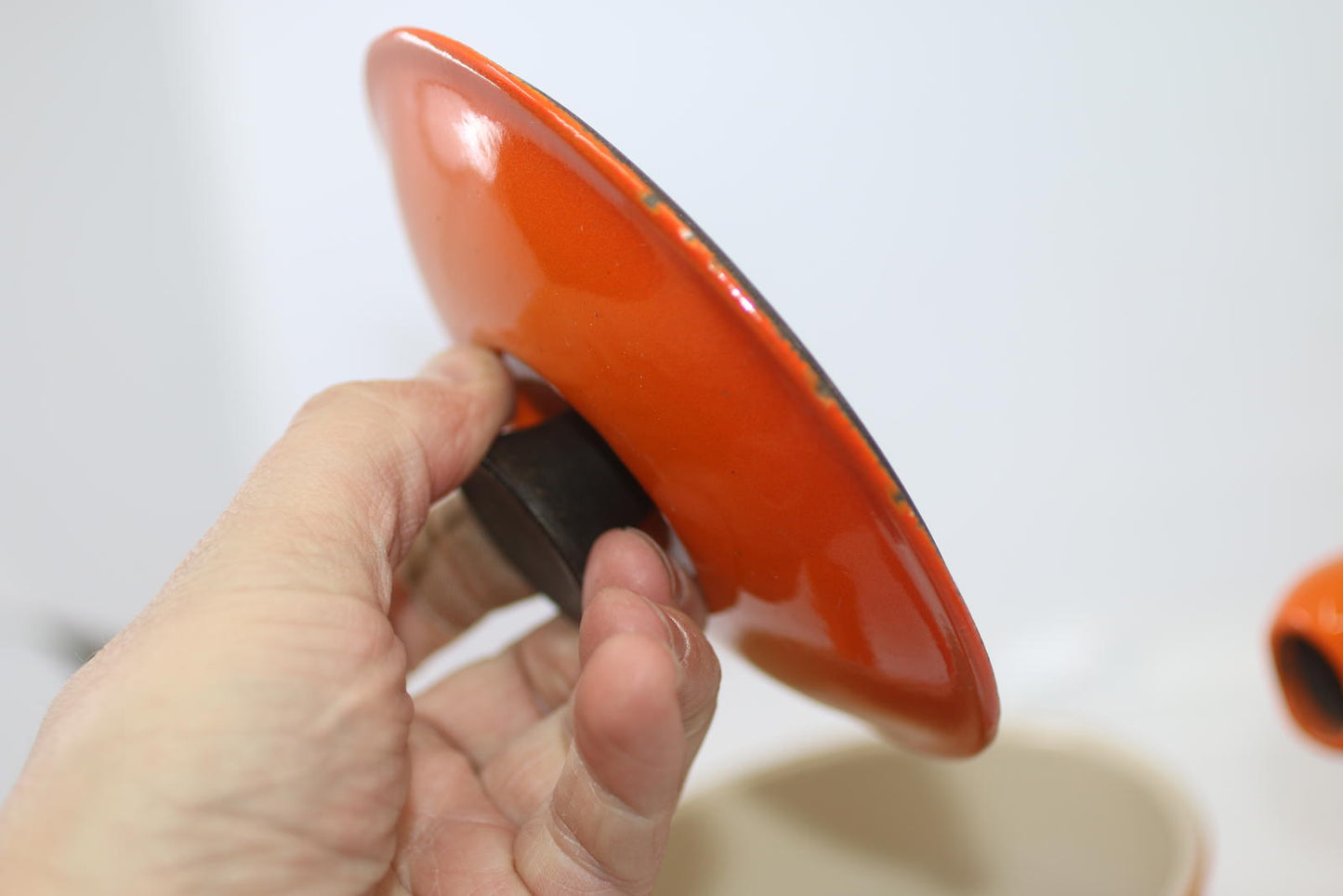 Vintage Le Creuset France Orange Enamel Saucepan w/ Lid #14 Cast Iron