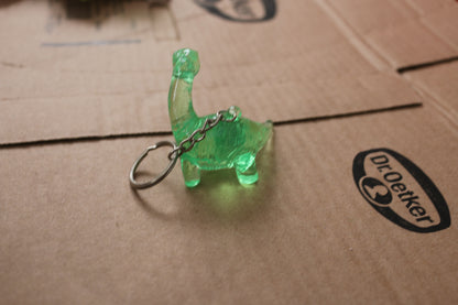 Vintage Clear Green Plastic Dinosaur Key Chain Brontosaurus