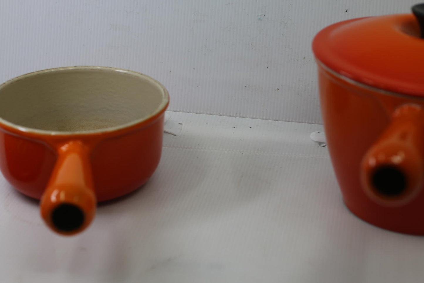 Vintage Le Creuset France Orange Enamel Saucepan w/ Lid #14 Cast Iron