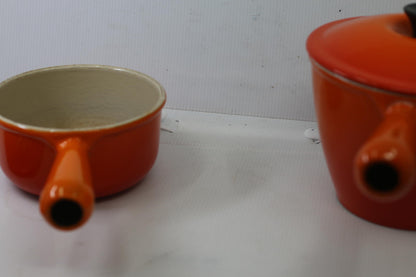 Vintage Le Creuset France Orange Enamel Saucepan w/ Lid #14 Cast Iron