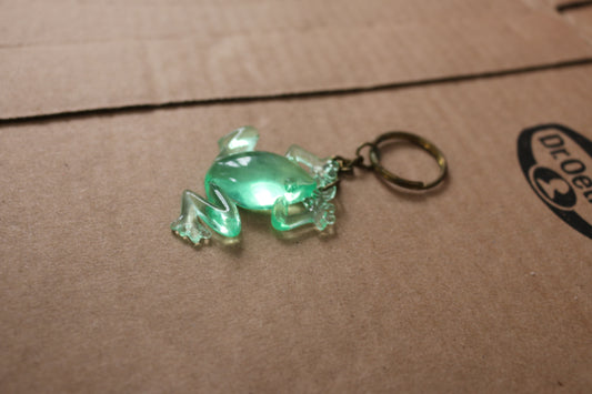 Vintage Clear Green Plastic animal frog Key Chain