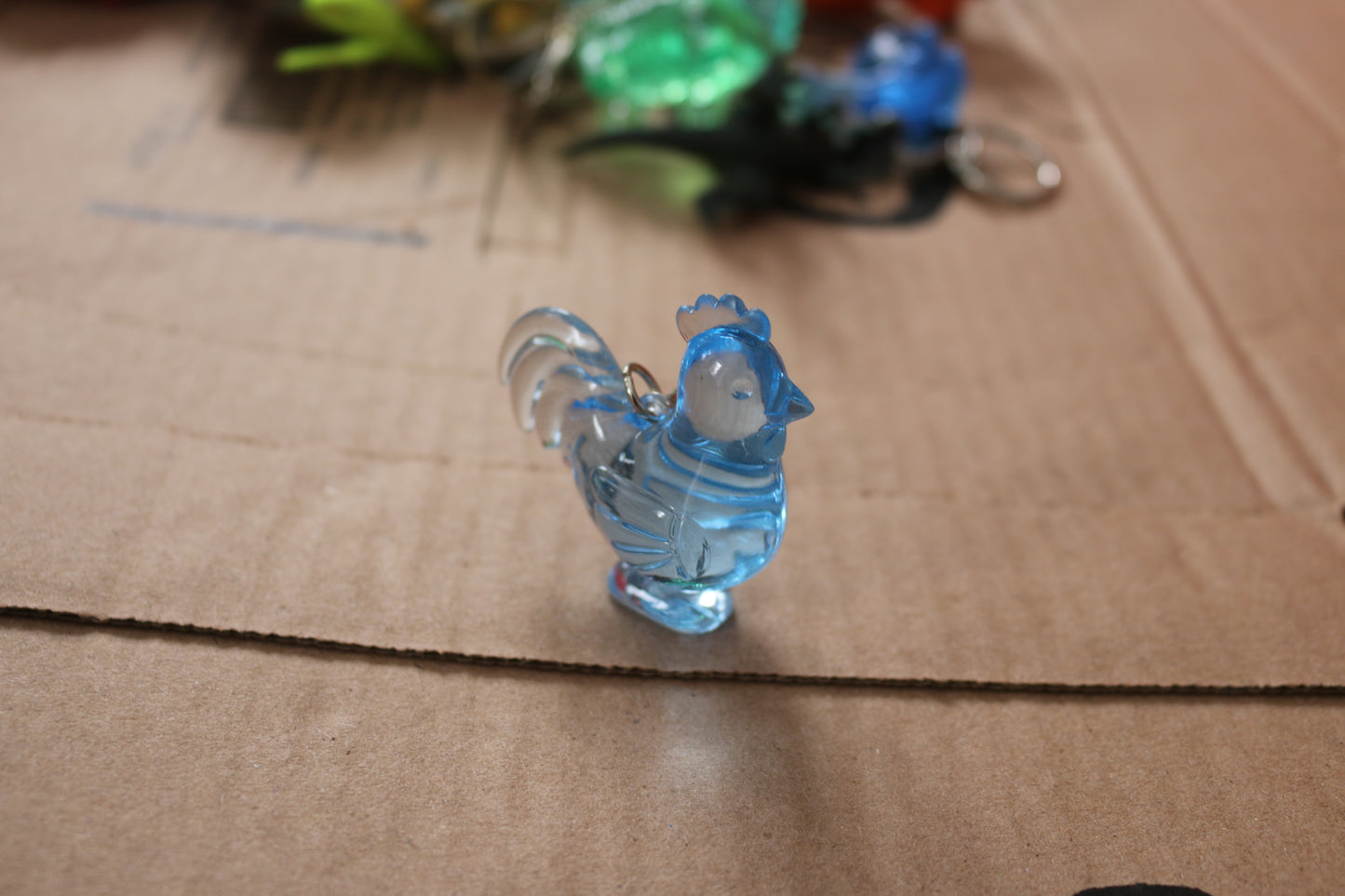 Vintage Clear blue Plastic animal coq rooster Key Chain