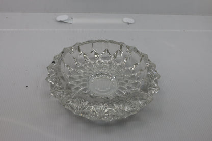 Vintage Heavy Large Round Crystal Clear Cut Glass Cigar Cigarette Ashtray 7"