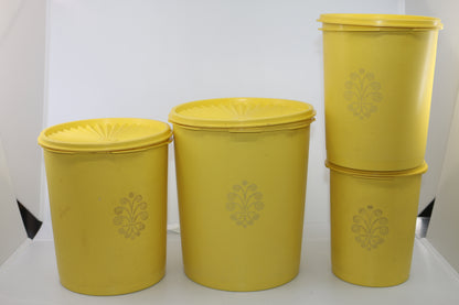 Tupperware Vintage Yellow Canister Gold MCM Retro Set Sunburst Lid set of 4