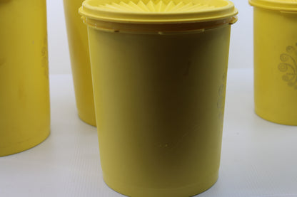 Tupperware Vintage Yellow Canister Gold MCM Retro Set Sunburst Lid set of 4