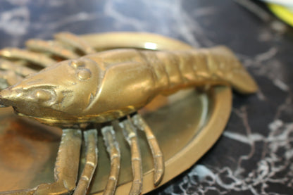 Lobster Lobster Shrimp Ocean Sea Brass Metal Animal Figurine Statue w/plate