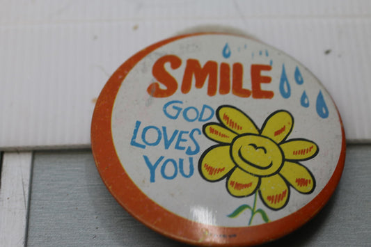 Vintage Smile God Loves You Pinback Button Badge