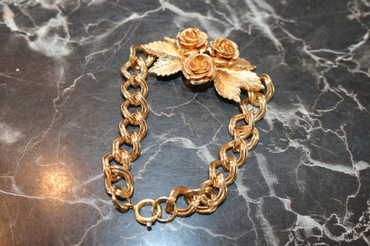 Vintage Brass Child Rose Bracelet