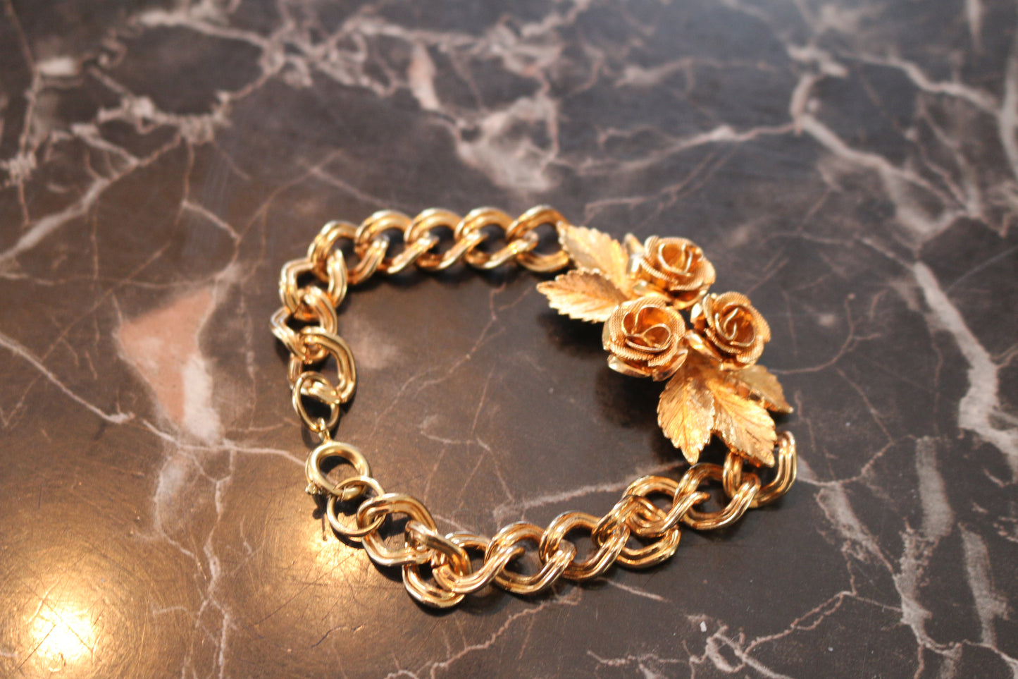 Vintage Brass Child Rose Bracelet