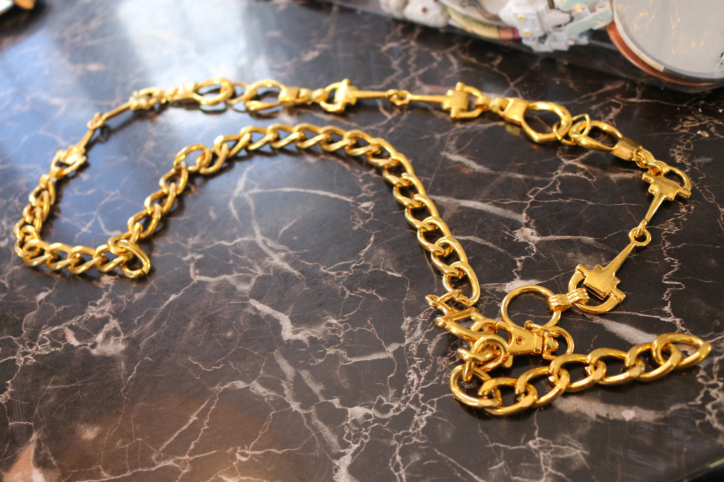 Vintage Golden long Necklace Jewelry chain and lock or child Bodychain