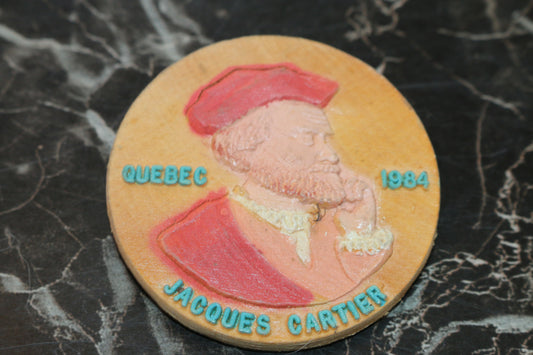 Vtg button pinback Macaron Souvenir Québec 1984 Jacques Cartier