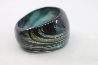 Vintage Green BlackSwirl Resin BangleWide Statement bracelet