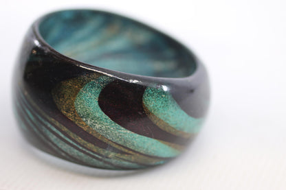 Vintage Green BlackSwirl Resin BangleWide Statement bracelet