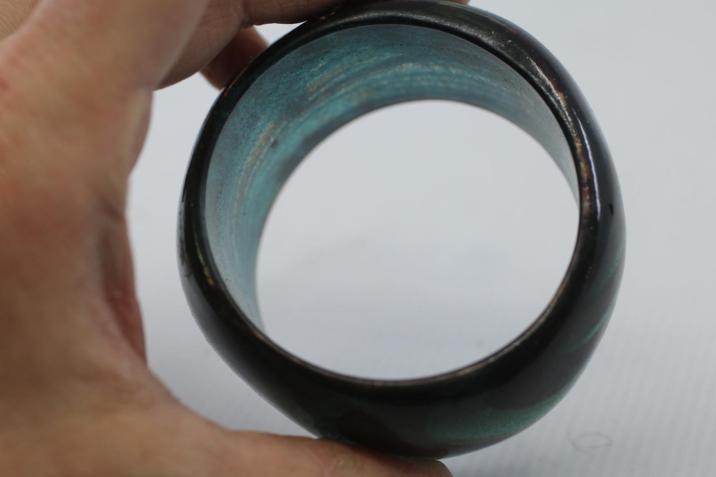 Vintage Green BlackSwirl Resin BangleWide Statement bracelet