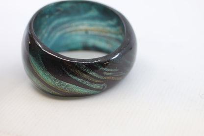 Vintage Green BlackSwirl Resin BangleWide Statement bracelet