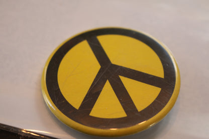 Vintage Mini Button Hat Lapel Pin Black & Yellow Vintage Peace Sign Pin