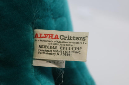 Vintage Alpha Critters Unique Teal Plush Toy with Large Ears and Googly Eyes