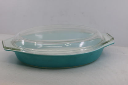 Vintage Pyrex 1.5 Qt Turquoise Blue Oval Casserole Dish WITH Lid USA Mid Century
