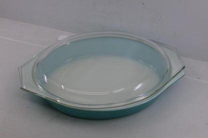 Vintage Pyrex 1.5 Qt Turquoise Blue Oval Casserole Dish WITH Lid USA Mid Century