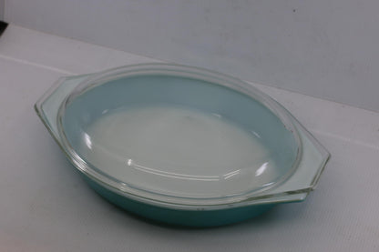 Vintage Pyrex 1.5 Qt Turquoise Blue Oval Casserole Dish WITH Lid USA Mid Century