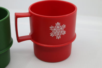 VTG Tupperware Mugs Cups Set of 2 Christmas Turtle Dove Snowflake