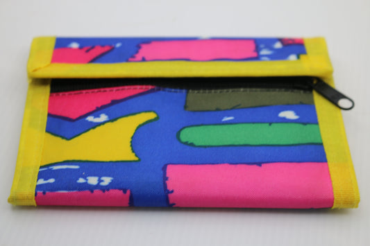 VINTAGE 90's FLUO GRAPHIC WALLET Pink kids retro Neon Style Nylon Padded.