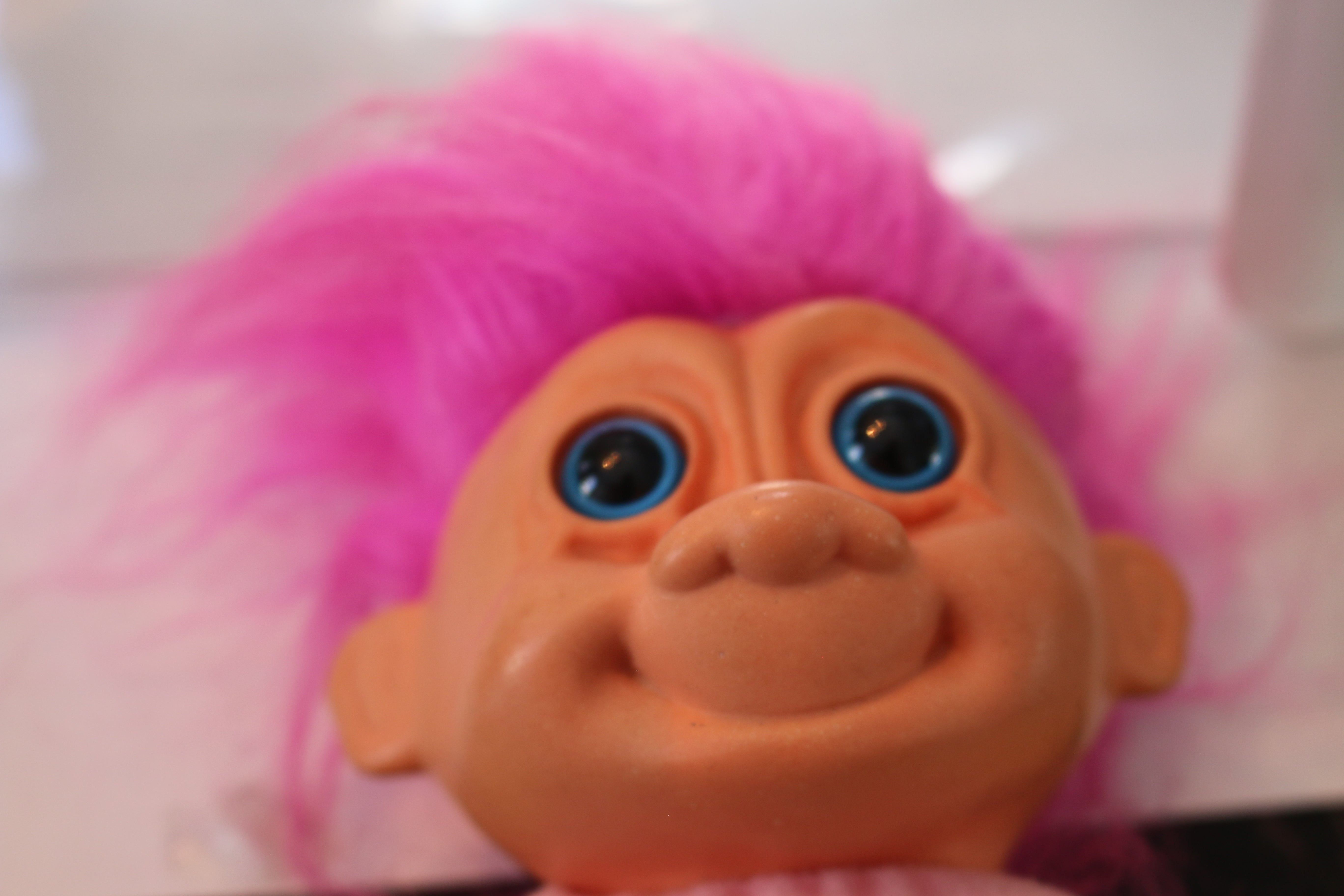 Cute Troll Hand Puppet Big Blue Eyes Blue Hair. GUC Omniphustoys