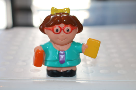 Fisher Price Little People Girl Brown Hair Glasses Book, and Briefcase.