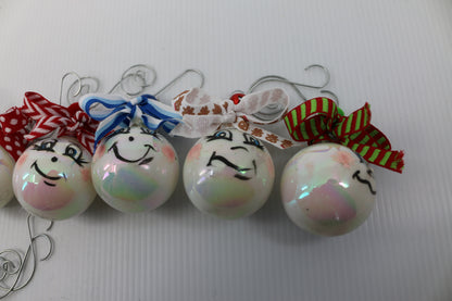 Snowball smiley face Ornaments ( Set of 9 )! Custom Decorated Glass WOW!