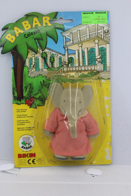 Vintage Babar Celeste Vinyl Flocked Figure Sealed Blister BIKIN Toys R Us 90s