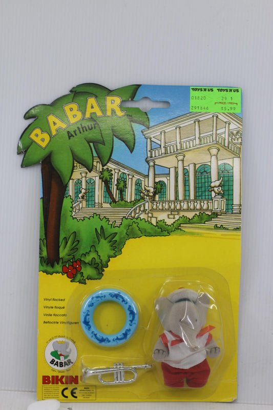 Vintage Babar Arthur Vinyl Flocked Figure w/ Accessories Sealed BIKIN Toys R Us