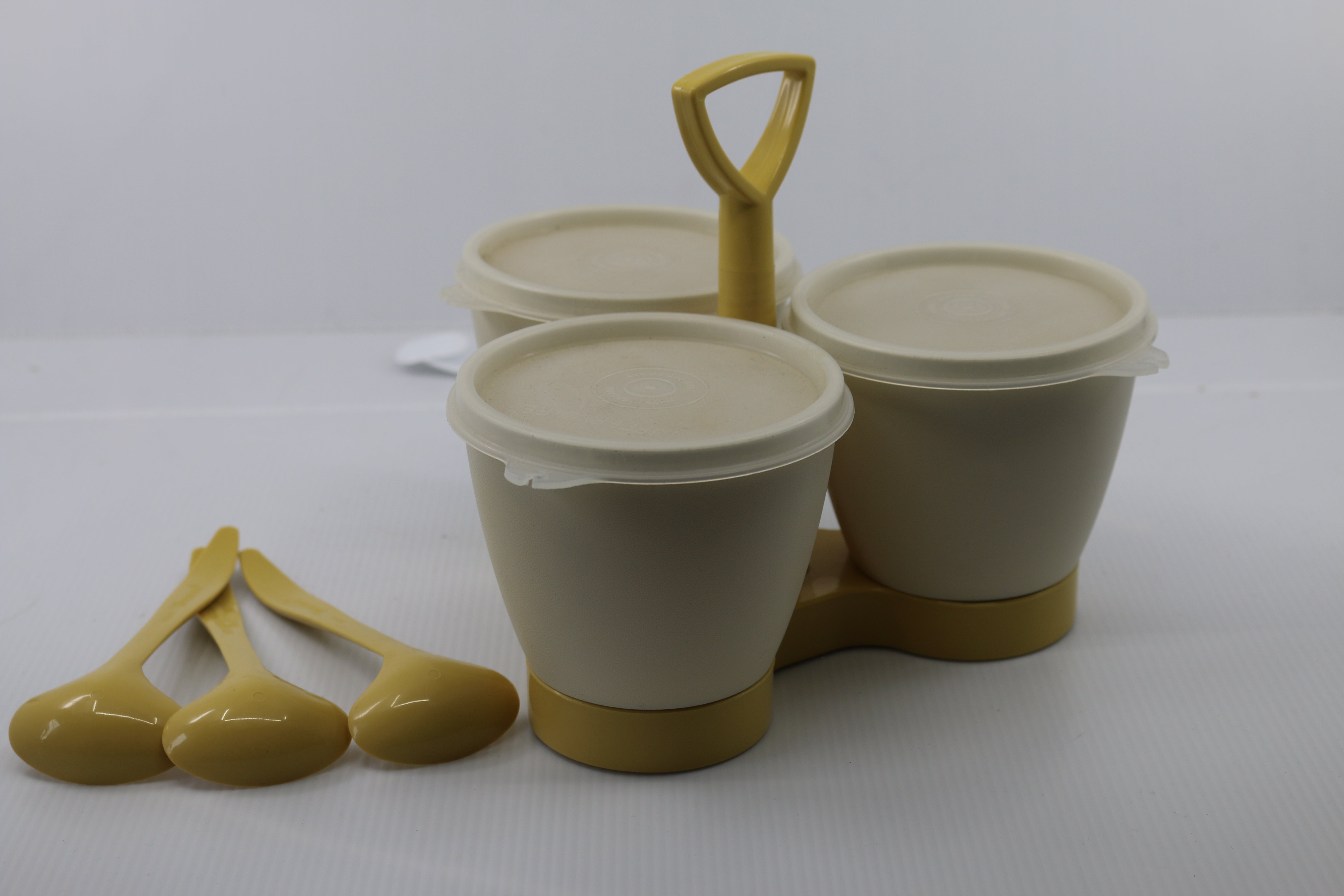 VINTAGE Tupperware Condiment Caddy Server #757-4 w/Lids Spoons Almond ...