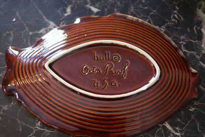 Hull brown drip mirror glaze bubble fish plate platter dish 11" vintage EUC HTF