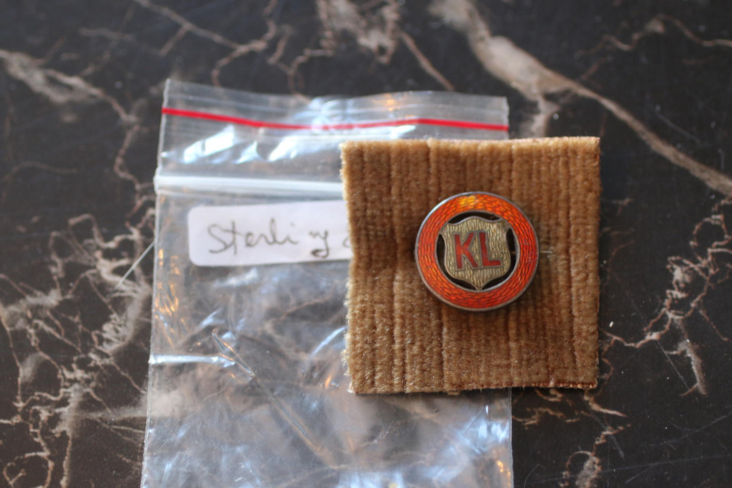 Vintage Birks Sterling Silver Enamel Pin – “KL” Monogram