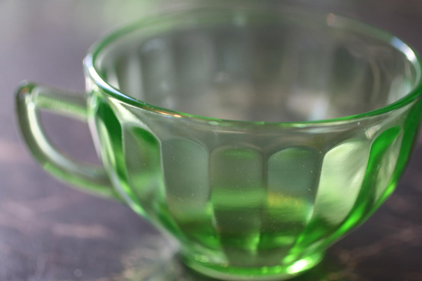 Vintage Uranium Glass Teacup – Green Depression Glass – Glows Under UV Light
