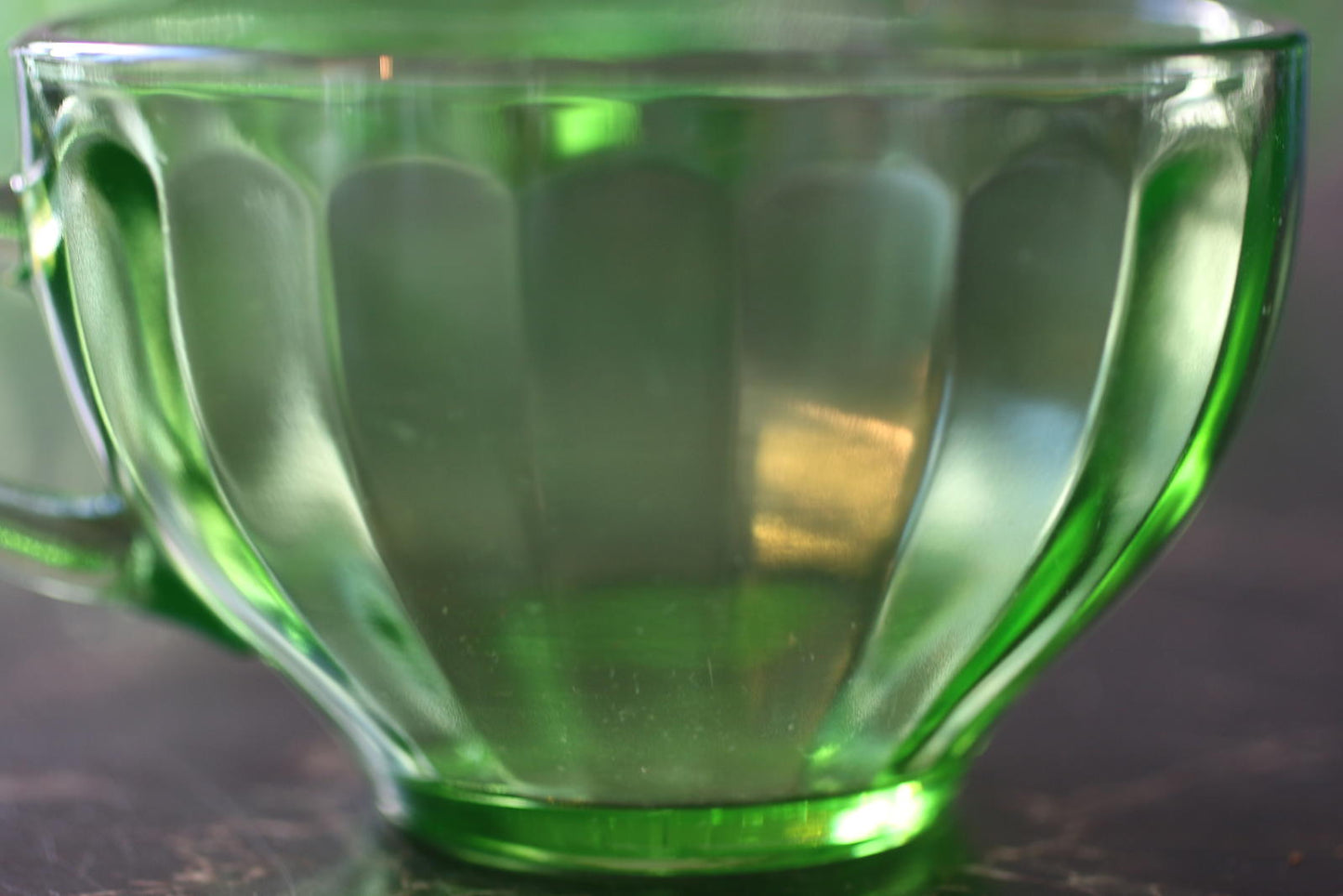 Vintage Uranium Glass Teacup – Green Depression Glass – Glows Under UV Light