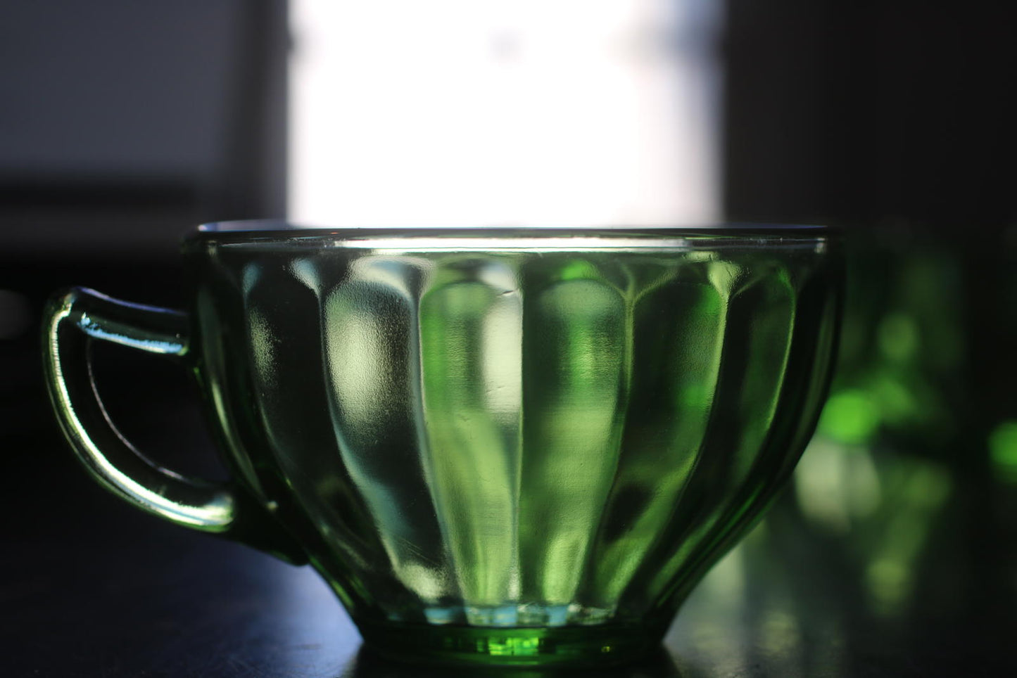 Vintage Uranium Glass Teacup – Green Depression Glass – Glows Under UV Light