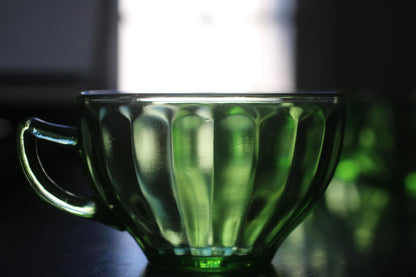 Vintage Uranium Glass Teacup – Green Depression Glass – Glows Under UV Light