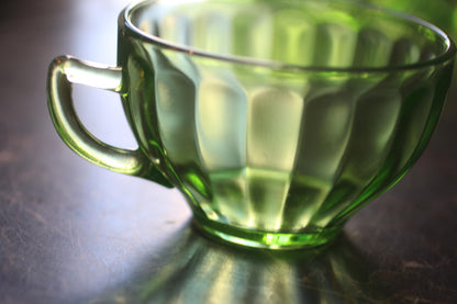 Vintage Uranium Glass Teacup – Green Depression Glass – Glows Under UV Light