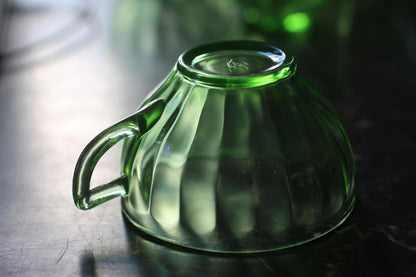 Vintage Uranium Glass Teacup – Green Depression Glass – Glows Under UV Light