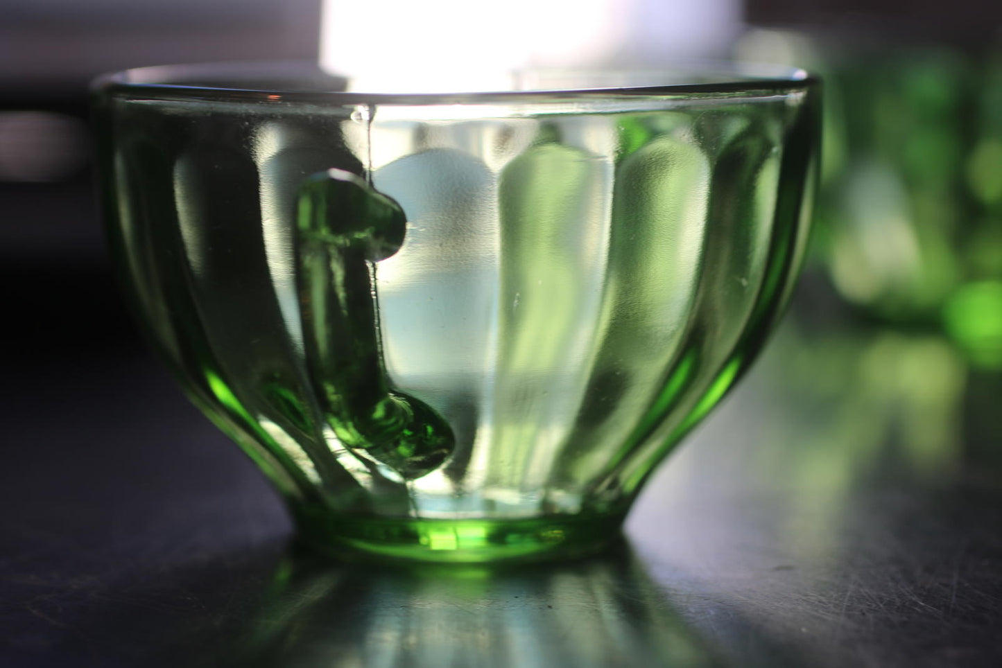 Vintage Uranium Glass Teacup – Green Depression Glass – Glows Under UV Light