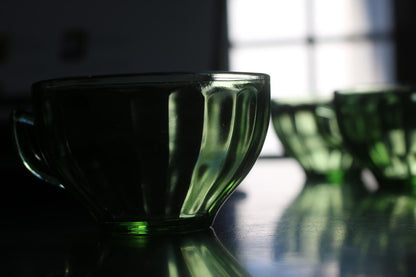 Vintage Uranium Glass Teacup – Green Depression Glass – Glows Under UV Light